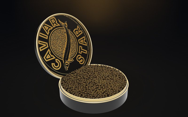 The Caviar Star OT tin rendered in 3D, lid open